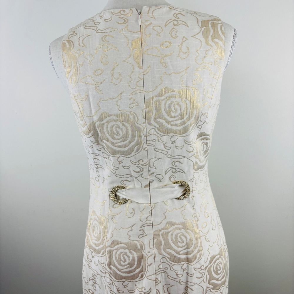 New Vertigo Paris Gold Floral Brocade Sheath Dress Metallic V-Neck Cocktail XS - Picture 5 of 12
